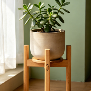 Adjustable Round Solid Wood Flower Stand with Height Adjustment