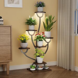 7-Tier Metal and Wood Plant Stand | Approx. 112cm Height | Corner Display Stand