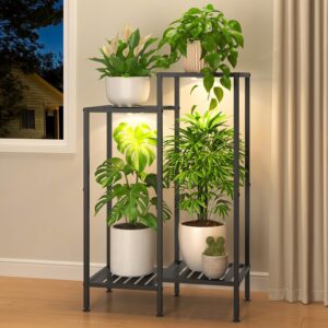 4-Tier Metal Corner Plant Stand | With Plant Growth Light | Suitable for Large Flower Pots
