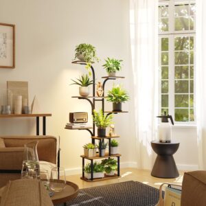 8-Tier Wooden and Metal Plant Stand | Approx. 160cm Height | Adjustable Corner Storage Rack